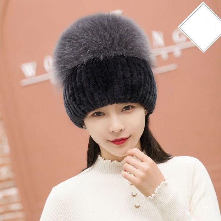 Winter Warm Women Cap Fox Fur and Rex Rebbit Fur Hat Good Elasticity