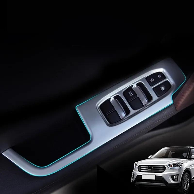 For Ix25 Creta Chrome Inner Door Armrest Window Switch Cover Decoration Control Panel Auto Accessories 2015-
