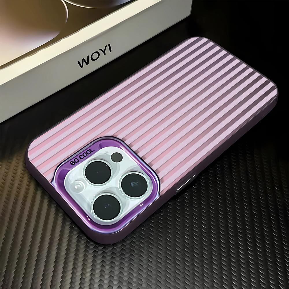 Gentle Purple Grey Stripe Shockproof Phone Case for iPhone 17 17E 16 15 14 13 12 11 Pro Max imitate Laser Silver hard Cover