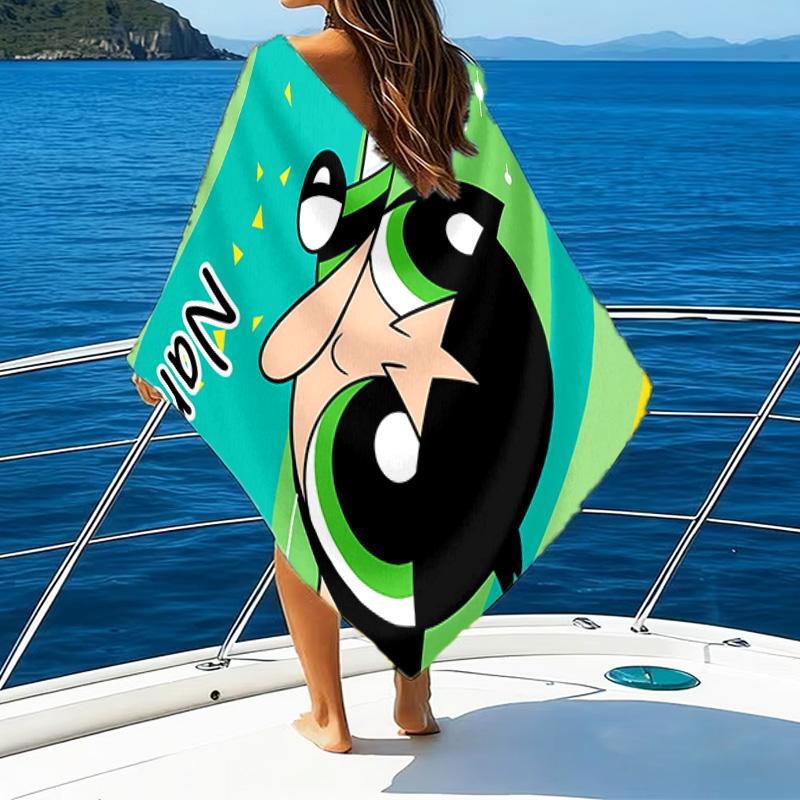 1pc The Powerpuff Girls10 Beach Towel with Custom Name, Beach/Swimming/Bath/Picnic/Camping Towel, Suitable for Seaside Beaches
