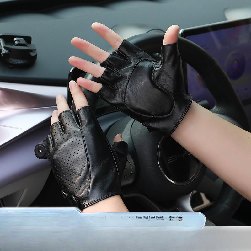 Leather Gloves Men's Short Gloves Driving and Riding Outdoor Street Performance Breathable Motorcycle Fitness Half Finger Gloves
