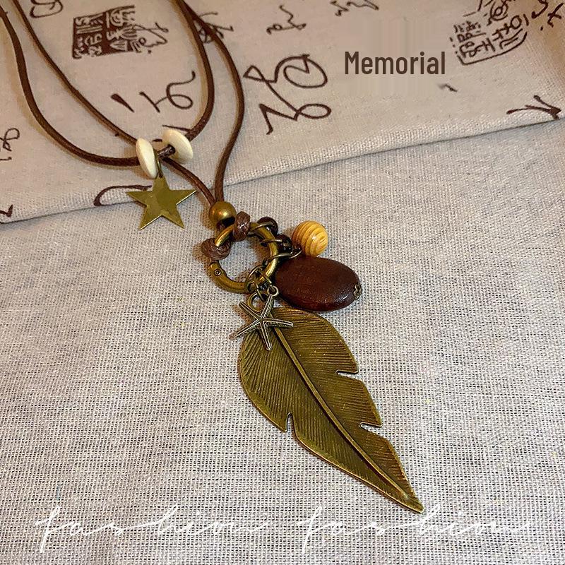 

Женское этническое ожерелье Zen с перьями - Богемный многослойный чокер для осени/зимы