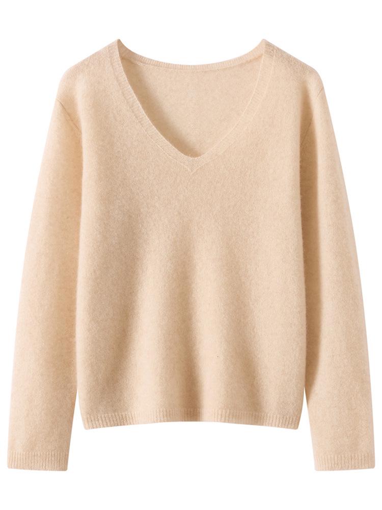 Autumn/Winter Cashmere Knit Base Layer Shirt - Soft, Comfortable, Versatile, and Slimming Loose Fit.
