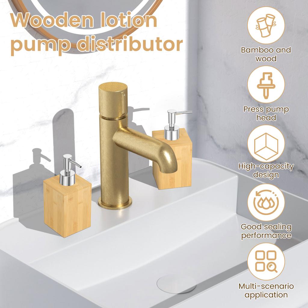 2/4Pcs Bamboo Soap Dispenser 250ml Wooden Lotion Pump Dispenser with Stainless Steel Pump Kitchen Bathroom Distribution Bottle