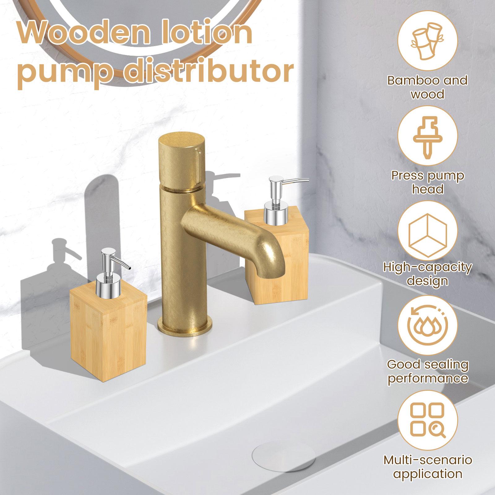 2/4Pcs Bamboo Soap Dispenser 250ml Wooden Lotion Pump Dispenser with Stainless Steel Pump Kitchen Bathroom Distribution Bottle