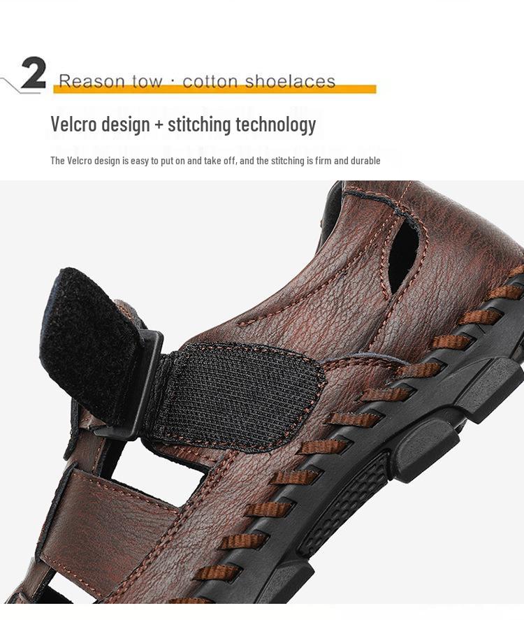 Sandales d'été fermées en cuir pour hommes: Chaussures de pêcheur d'extérieur faites à la main