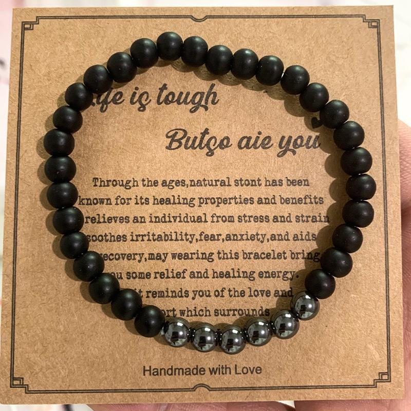 8mm Pink Zebra Stone Bead Bracelet with Gift Card: Perfect Holiday Friendship & Love Gift for Men & Women