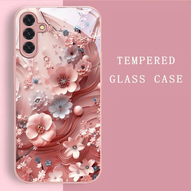 Pink Flower Hot-selling Exquisite Beautiful PhoneCase Glass PhoneCase for Samsung Galaxy S26 S25 S24 S23 S22 S21 FE Ultra Plus