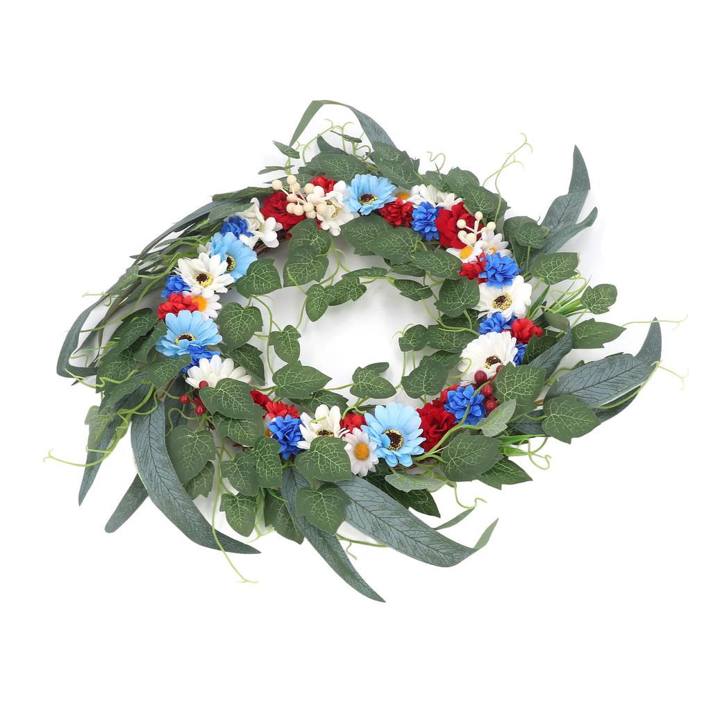 20 tums Patriotisk Blomsterkrans Ljusa Levande Färger Hållbart Material Brett Använd 4th of July Krans för Fest Sovrum