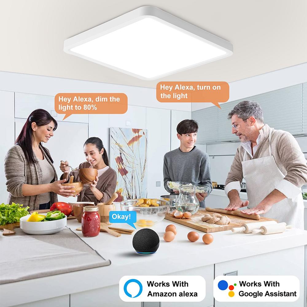 Square Tuya Smart LED Ceiling Lamp APP Remote Control Wood Grain Voice Control Alexa Dimmable Lustre Lights for Living Room