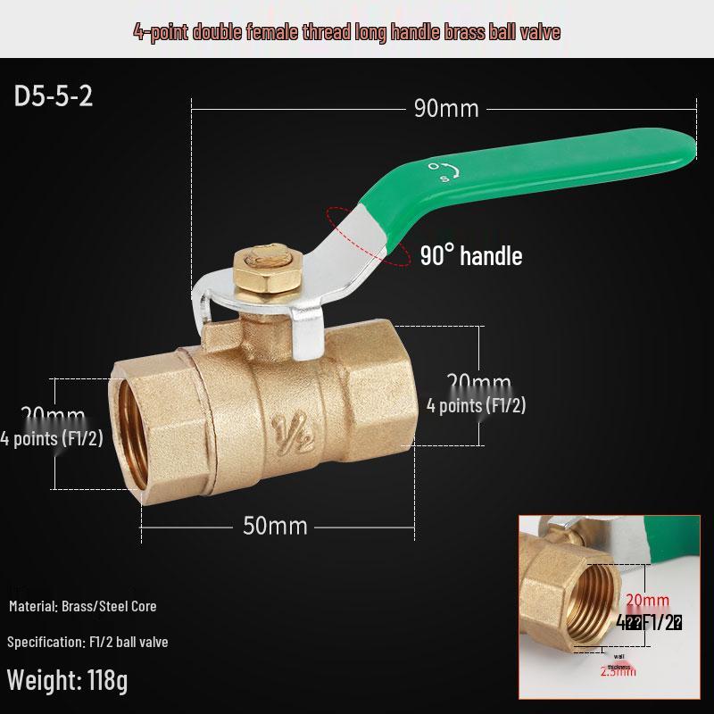 Copper Ball Valve, Female to Male, Multiple Thread Sizes, Quick Open Long Handle for Tap Water Pipe.
