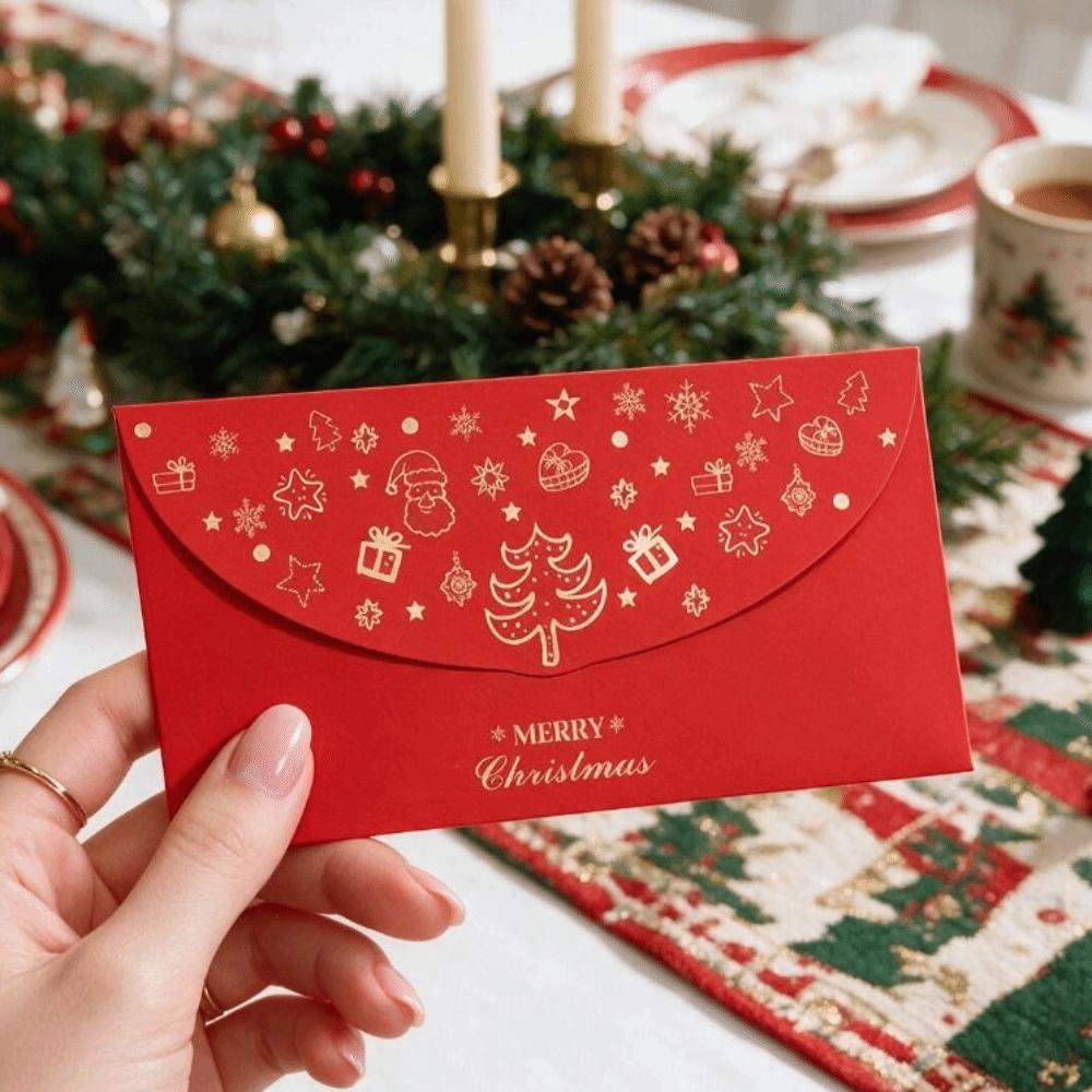 6PCS Rectangular Xmas Currency Envelopes Xmas Tree Pattern Christmas Gift Red Packets  Families
