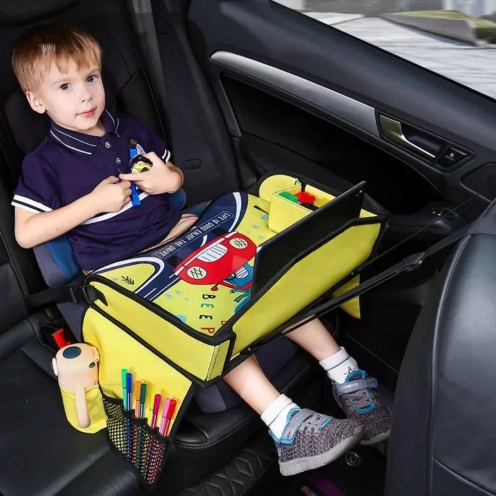Kids Travel Tray for Toddler & Kids Car Seat, Lap Tray for Airplane, Carseat Table Tray with Organizer for Road Trip Activities