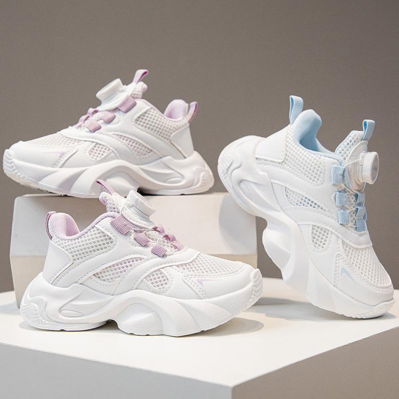 Girls' Sports Shoes Single Mesh Lightweight Running Shoes Hollow Breathable Soft Sole White Shoes Fashionable Casual Shoes