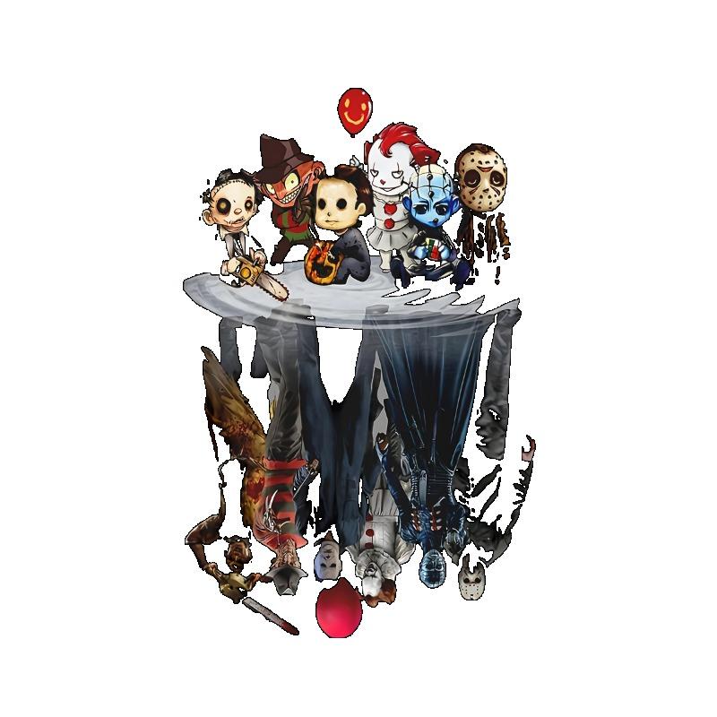 Black T Shirt with Horror Characters and Reflection Print for Casual Wear