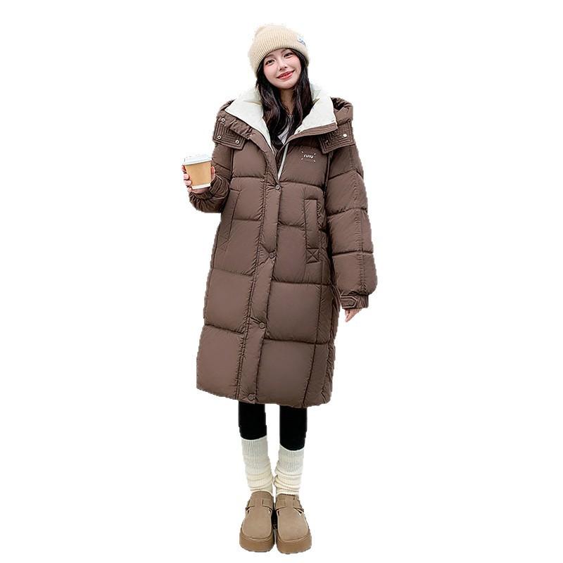 Winter New Medium and Long Down Cotton Clothes Women's Hooded Casual Fashion Bread Clothes Thickened Jacket
