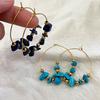 Vintage Bohemian Exaggerated Colored Natural Stone Stainless Steel Hoop Earrings For Women