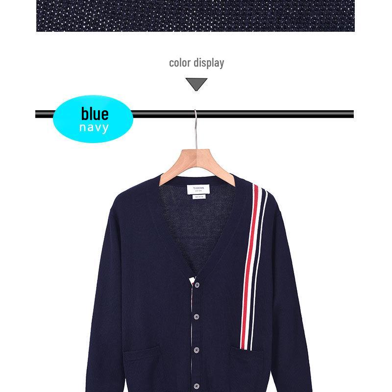 2025 Autumn Men's Korean Striped Wool Cardigan Sweater