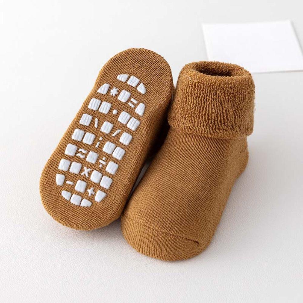 4Pairs Solid Color Infant Learning Walk Socks Anti-slip Home Sleep Socks Thicken Baby Socks Toddler