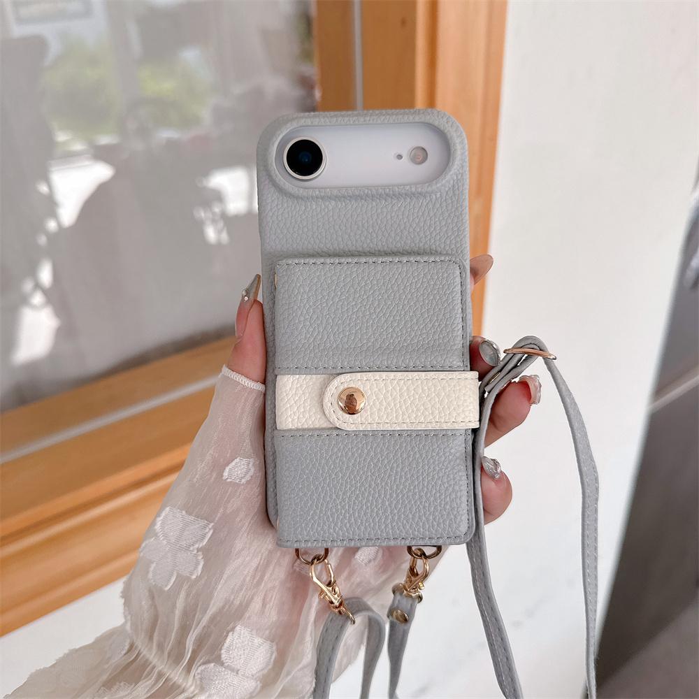 Crossbody Lanyard Mirror Leather Phone Case for IPhone 17 Air 16E 15 14 Plus 13 12 11 Pro Max Wallet Card Holder Anti Fall Cover