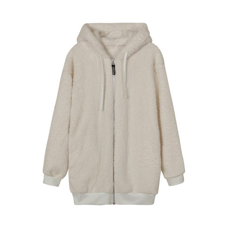 

Women s 2024 Autumn/Winter Loose Plush Zip-Up Hoodie 3XL білий