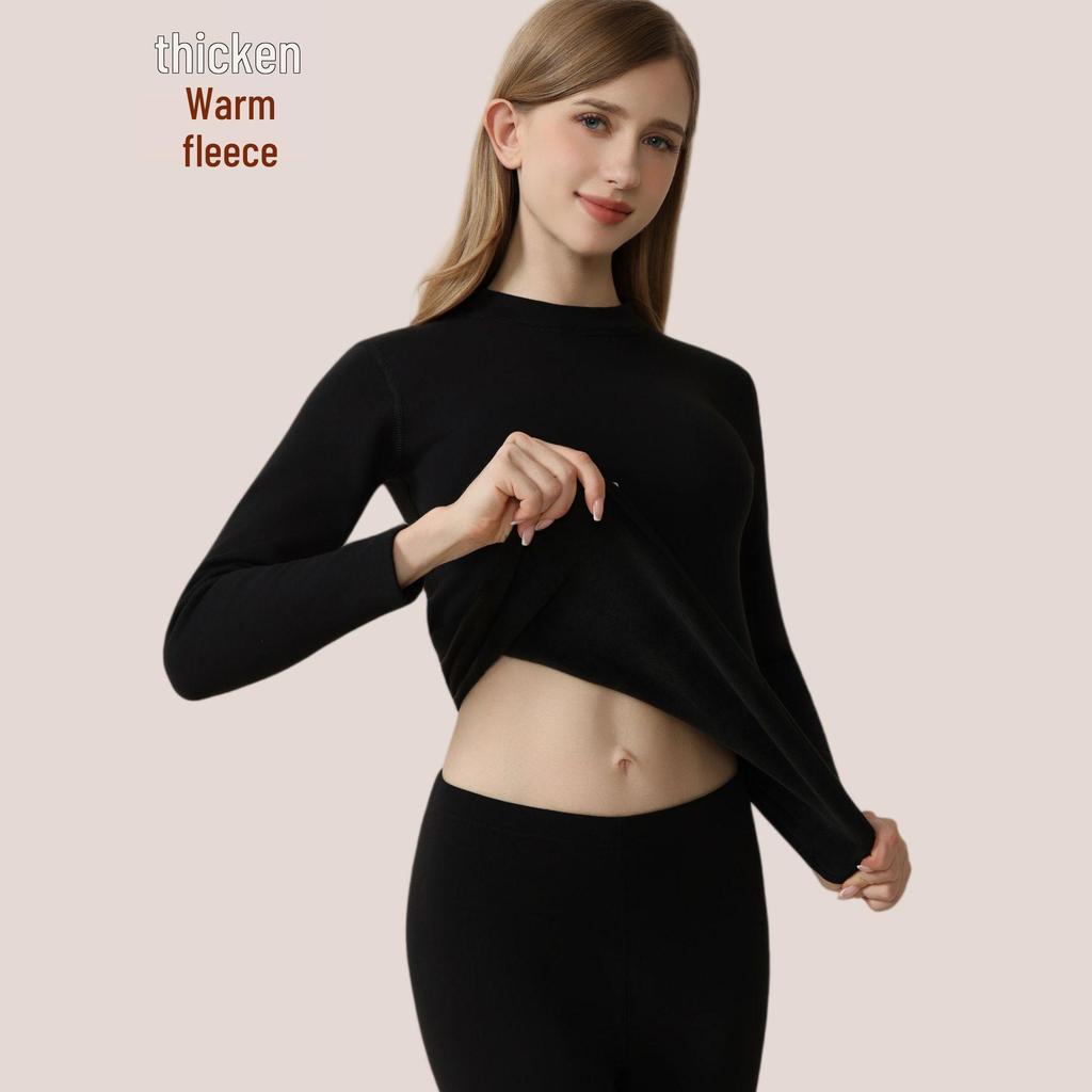 Men's and Women's Fleece-lined Crew Neck Warm Underwear Set: Heat-generating, Cold-proof, Pure Cotton for Autumn.