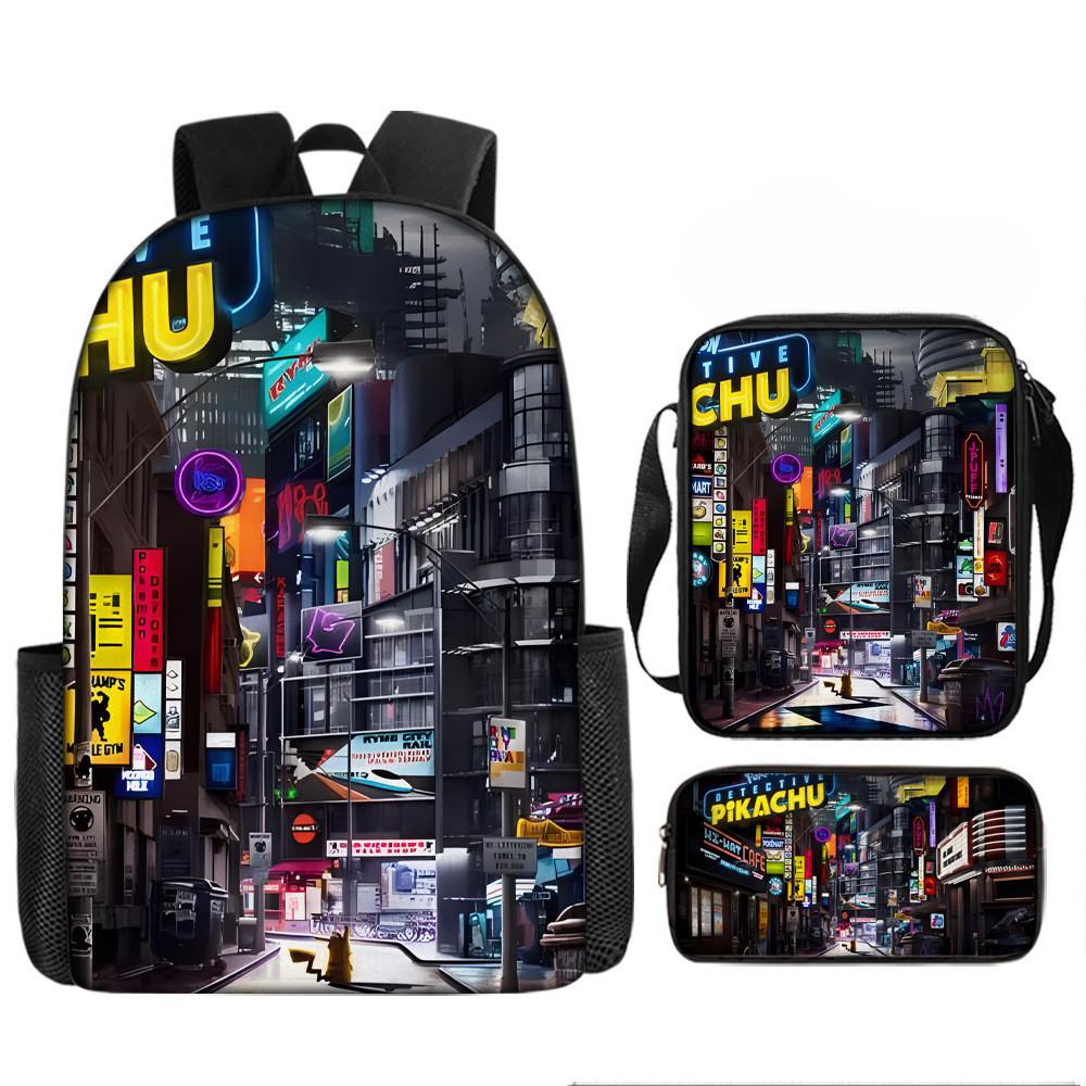 Pokmon Pikachu 3piece Backpack Set Waterproof Oxford Fabric For Elementary Students