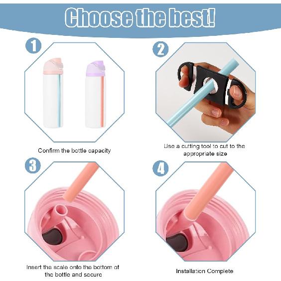 6pcs Replacement Straws, Compatible with Owala FreeSip 24oz 32oz Water Bottles Reble Plastic Straws with Cleaning Brush & Cutting Tool 3 Colors
