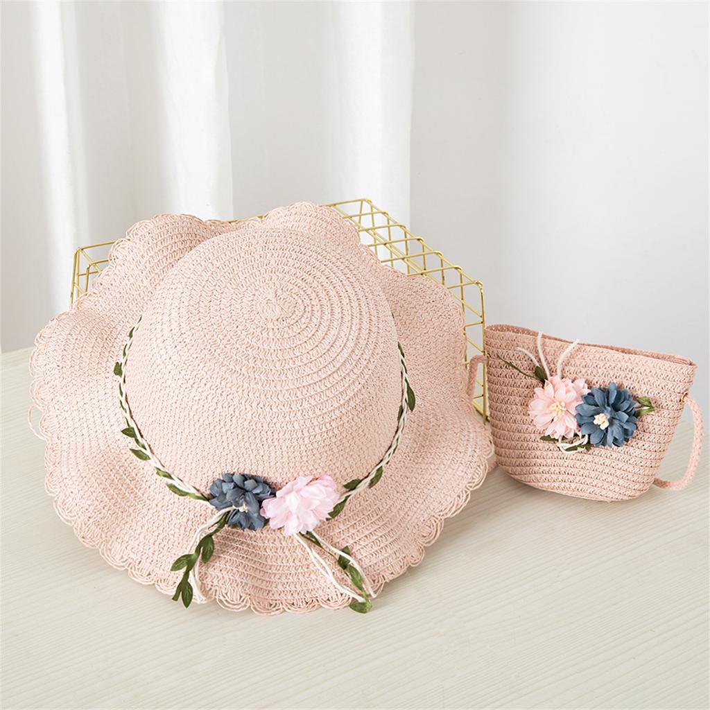 New Summer Kids Flower Caps Bag Girl Sandy Beach Hat Baby Coin Cute Weave Straw Purse Children's Messenger Backpack