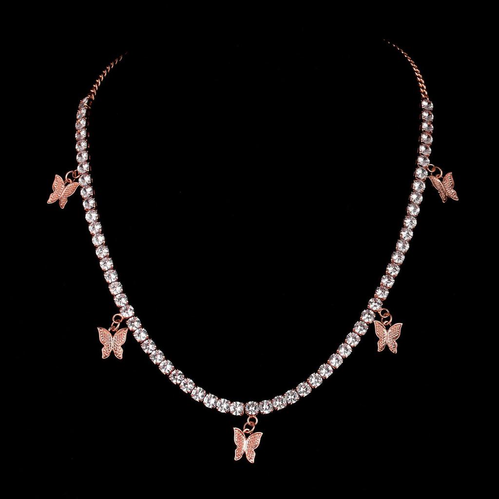 Hip Hop Schmetterling Zirkon Tennis Halskette - Europäischer & Amerikanischer Stil für Frauen