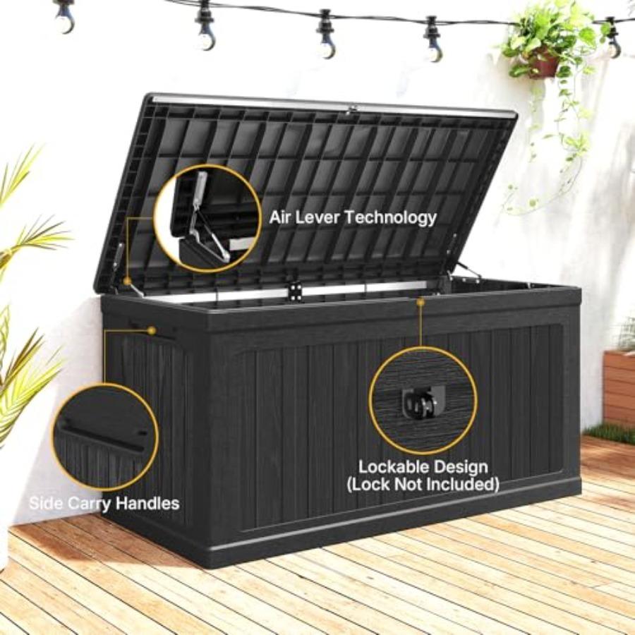 Deck Box Extra Large, Outdoor Storage Box Lockable, Patio Storage Box Waterproof and UV Resistant, 440lbs Load Capacity for Gar