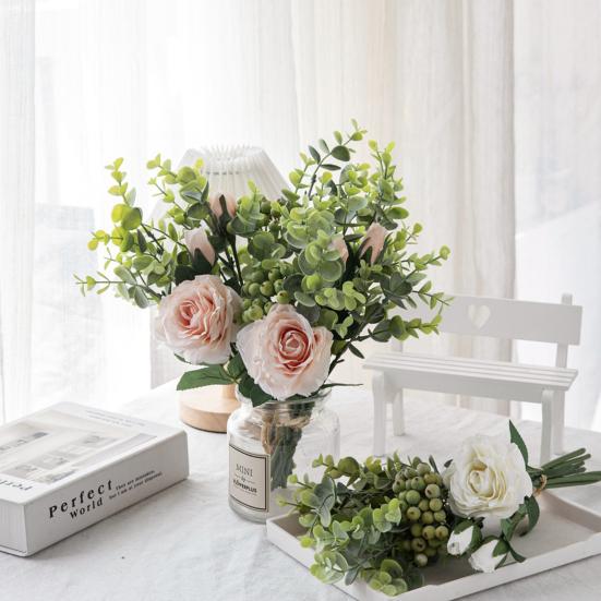 

Artificial Roses Eucalyptus Faux Flowers Centerpiece Table Decorations for Home Living Room Farmhouse
