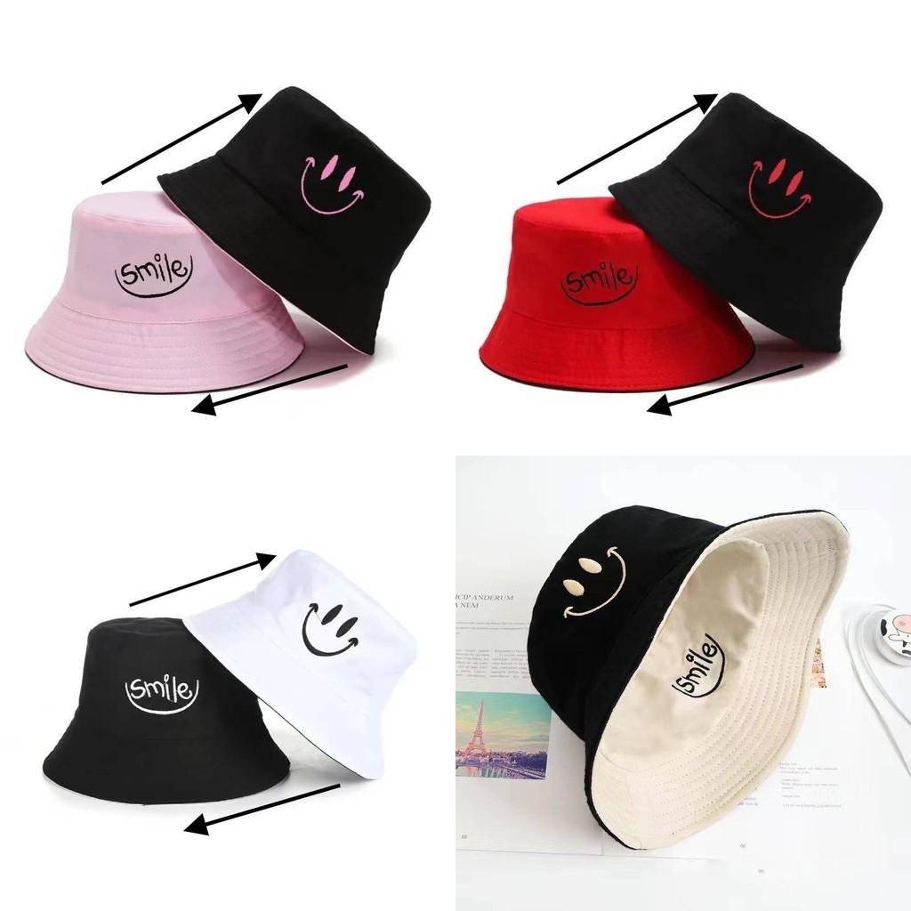 Embroidery Letters Smile Double Sided Fisherman Hat Spring Summer Protection Sun