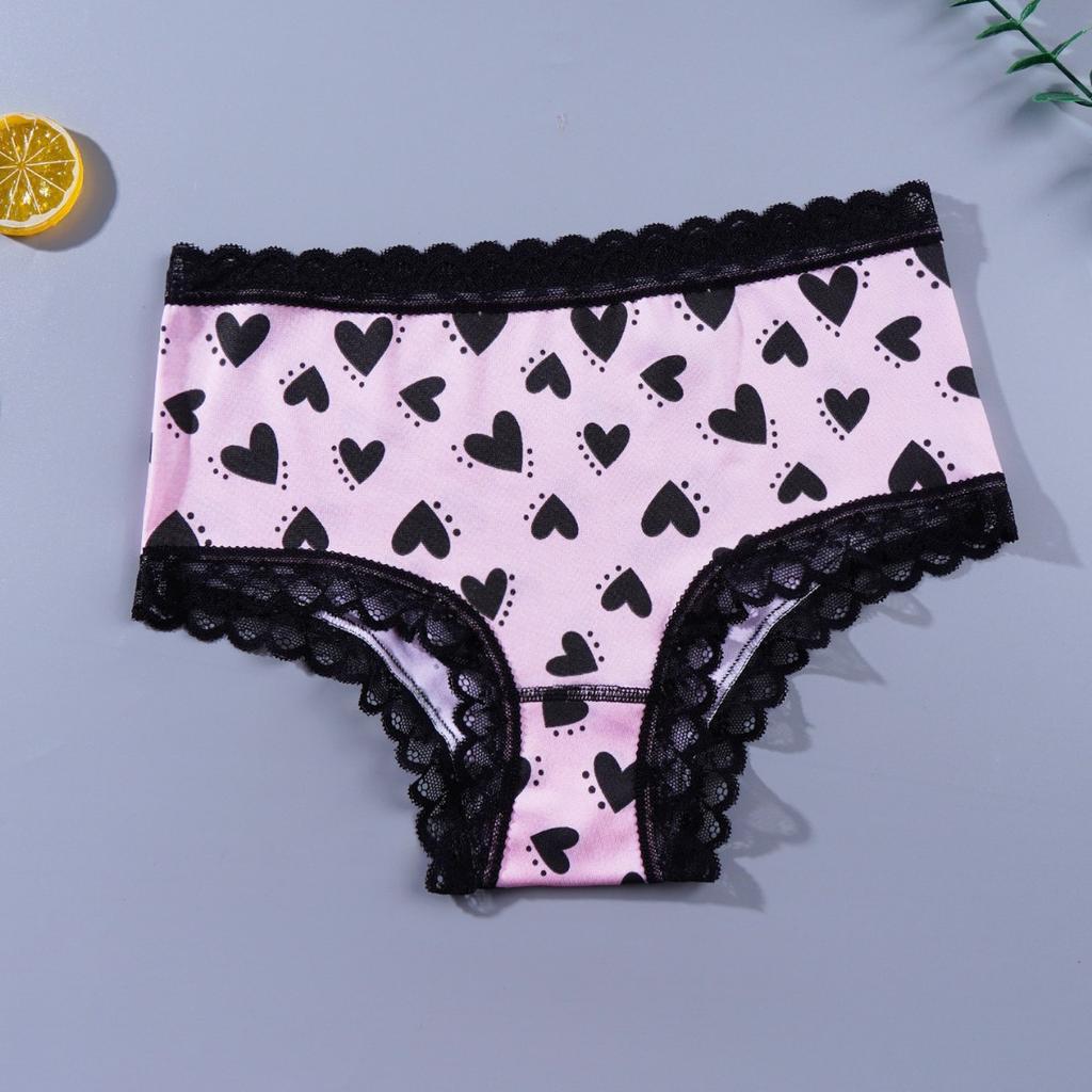 Ladies Summer Print Lace Lace Lace Comfortable Cotton Crotch Mid Low Waist Triangle Briefs