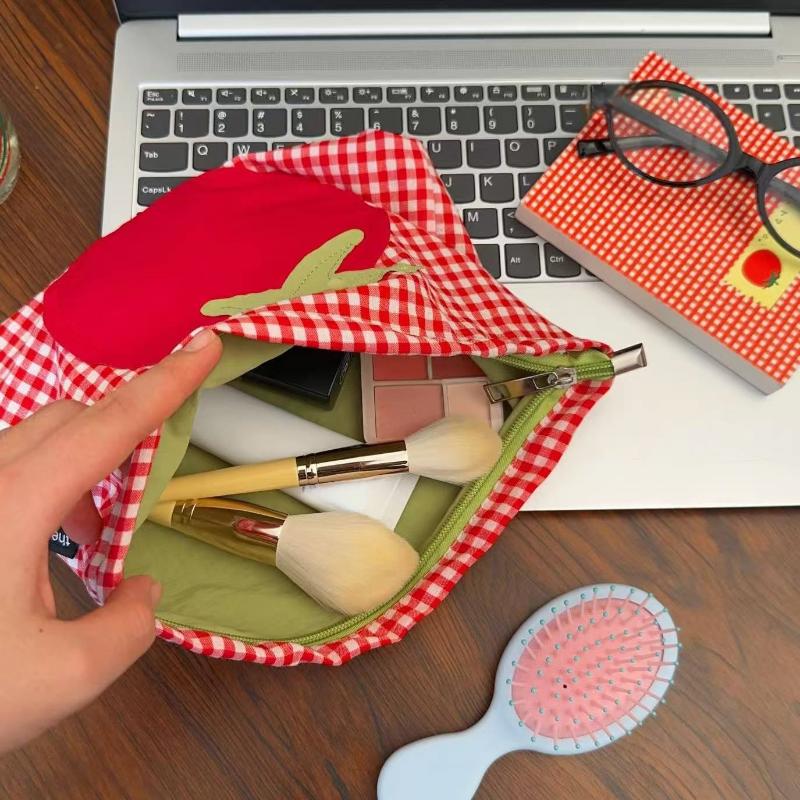 

1Pcs Portable Handheld Toiletry Pouch Cute Large Capacity Red Grid Tomato Makeup Bag Minimalist Versatile Cosmetic Organizer