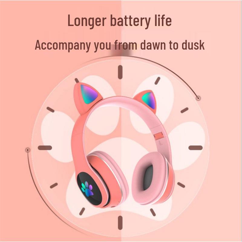 Cute Luminous Cat Ear Bluetooth Headphones for Kids - Trendy Wireless Headset for Girls