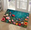 Spring Floral Door Mat with Oil Painting Texture Wood Background Entrance Decoration Pet Friendly Mat Home Entrance Decoration