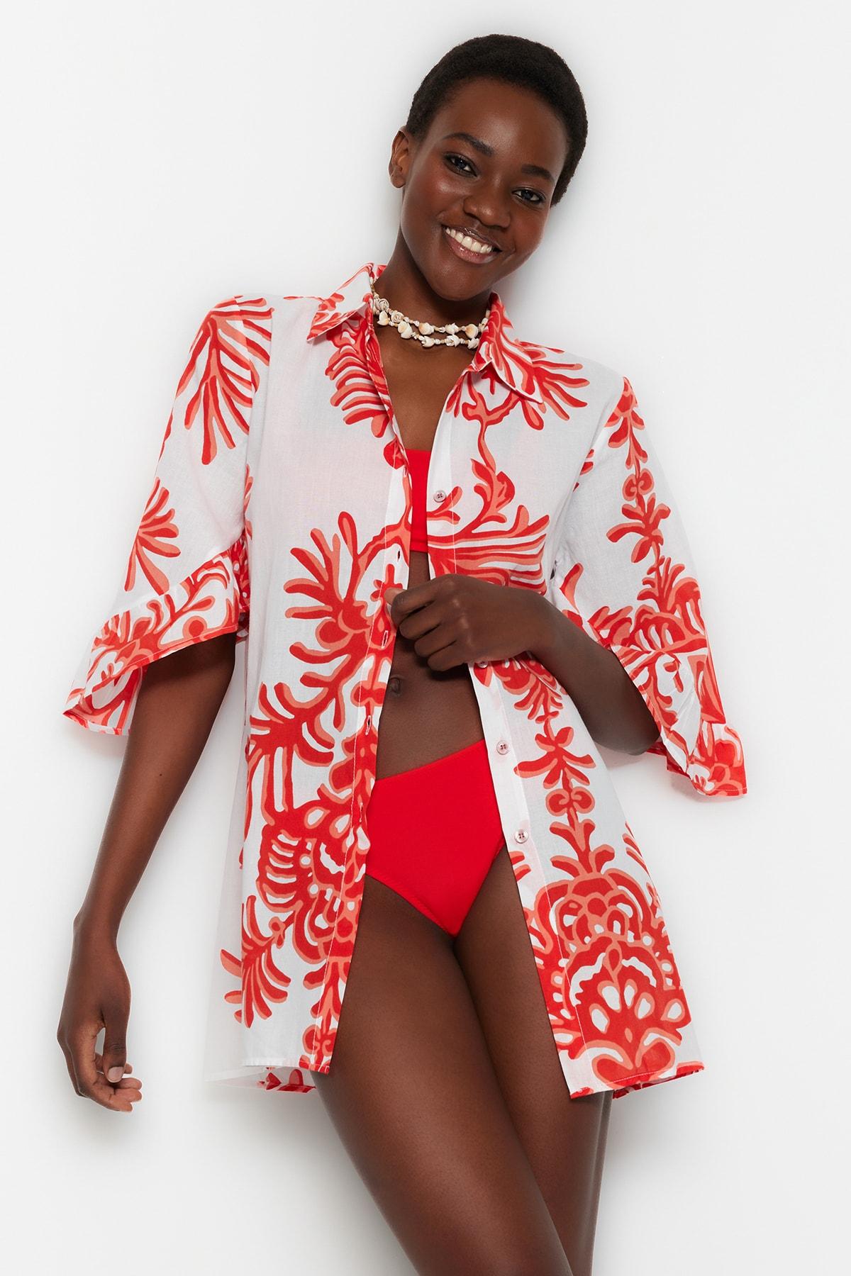 

Рубашка из 100% хлопка с коралловым узором TBESS23GO00007..