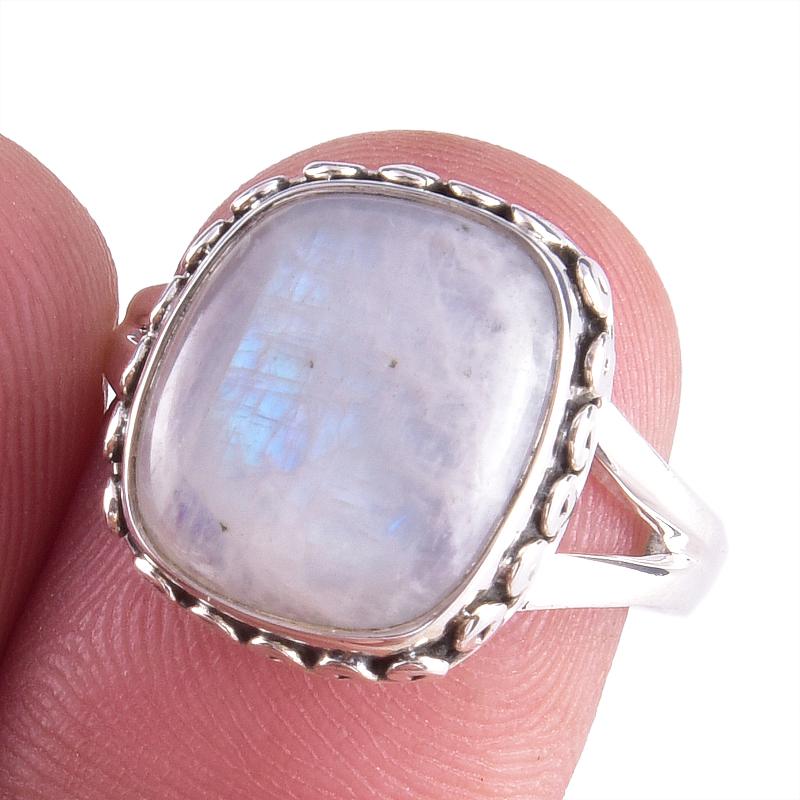 

Natural Rainbow Moon Stone Gemstone Handmade 925 Sterling Silver Ring S.7 D4O64