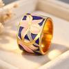 Broadband Enamel Colorful Floral Pattern Ring Retro Bohemian Party Jewelry Gift