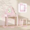 Kids Vanity Table Set 2 In 1 with Stool for Girls 3-6 Pink
