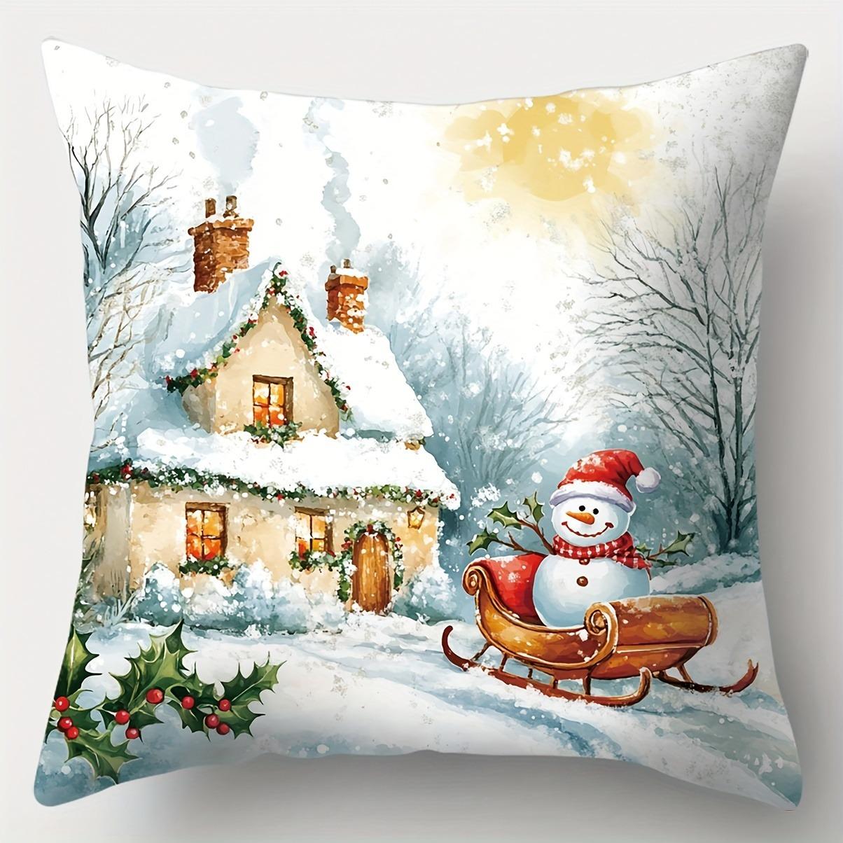 

Веселое рождество Праздничное украшение Наволочка Зимний снеговик Санта-Клаус Подушка Чехол для диванной подушки Украшение для дома 40x40cm