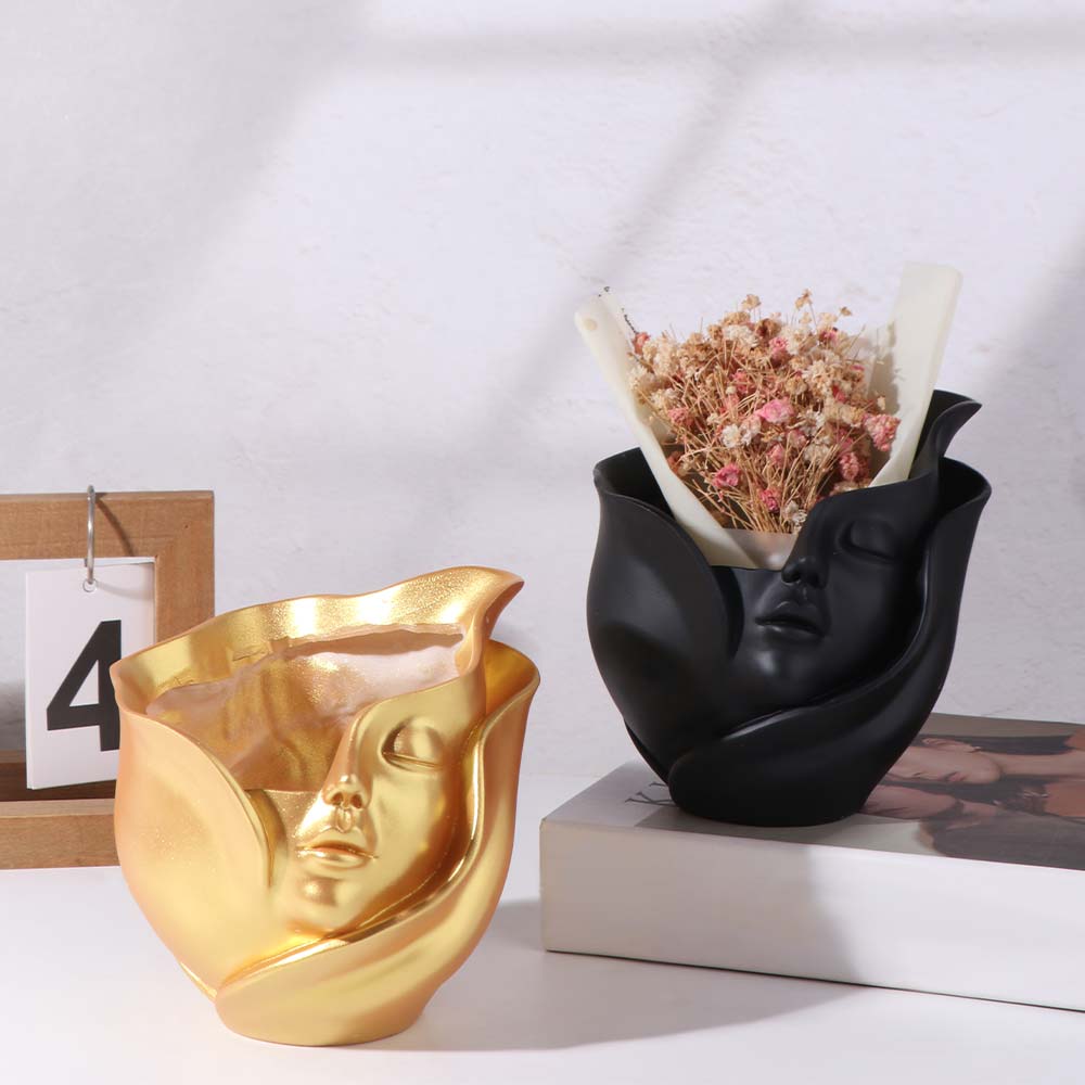 Resin Human Face Vase Aesthetic European Style Hydroponic Flower Holder Handicraft Abstract Character Plant Pot Home