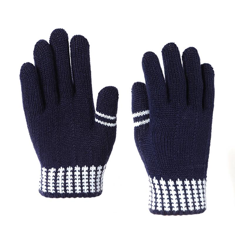 Women Autumn Winter Thick Thermal Warm Gloves Student Knitted Five-Finger Riding Wool Work School Cold Weather Gloves