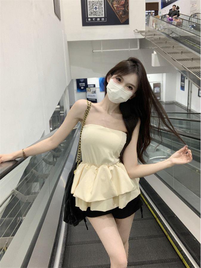 Elegant Off-Shoulder Milky Sweet Puffy Camisole Top