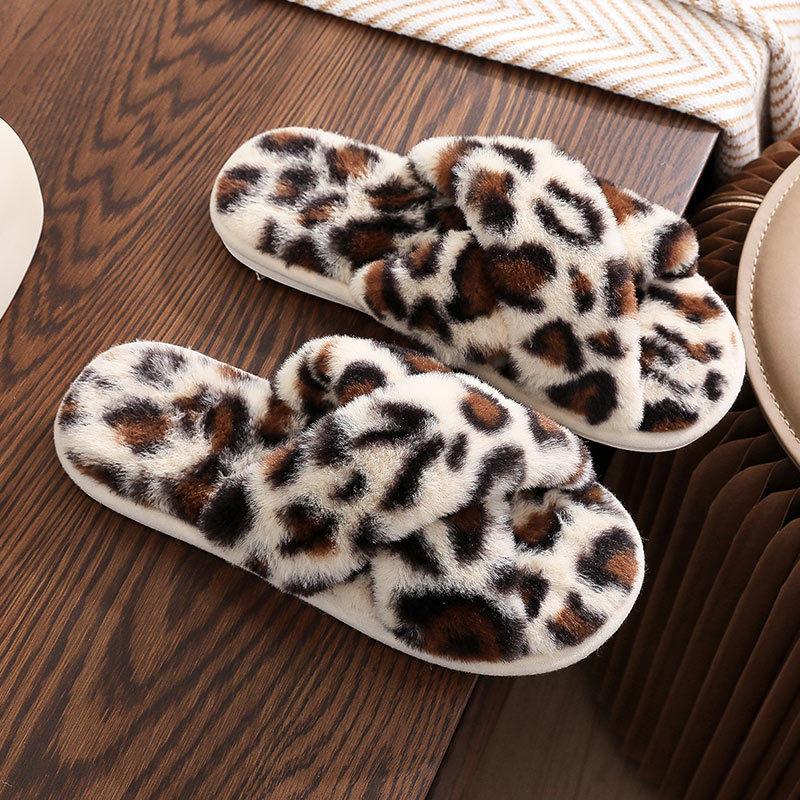 Women'S Cozy Plush Slip-On Slippers with Cross Strap - Soft Faux Fur Lining, Warm EVA Sole, Open-Toe Design for Indoor & Outdoor House Slippers
