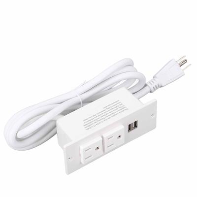 Recessed Power Strip 1500W 2 AC Outlets 2 USB Ports Furniture Power Socket with 1.5m Cord   12A