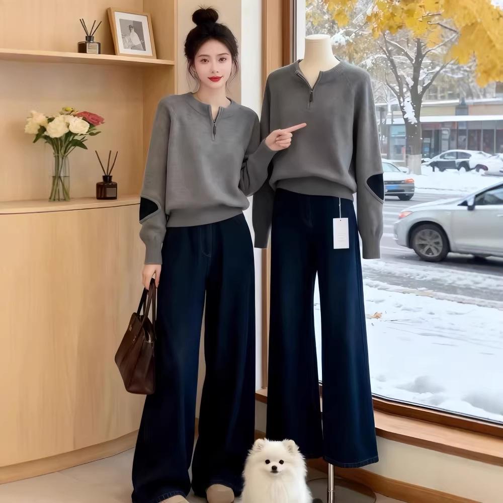 

Korean Chic Winter Knit Top & Jeans Set for Women S