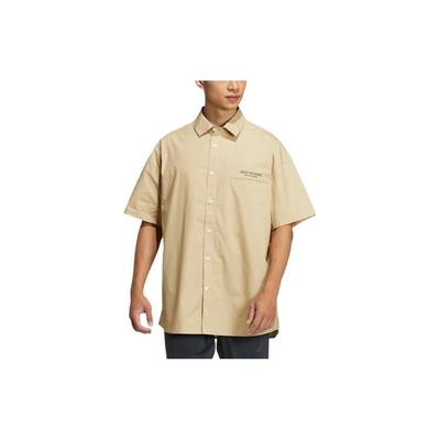 Letter Print Single-Breasted Short Sleeve Shirt Men Tops Khaki HZ7032