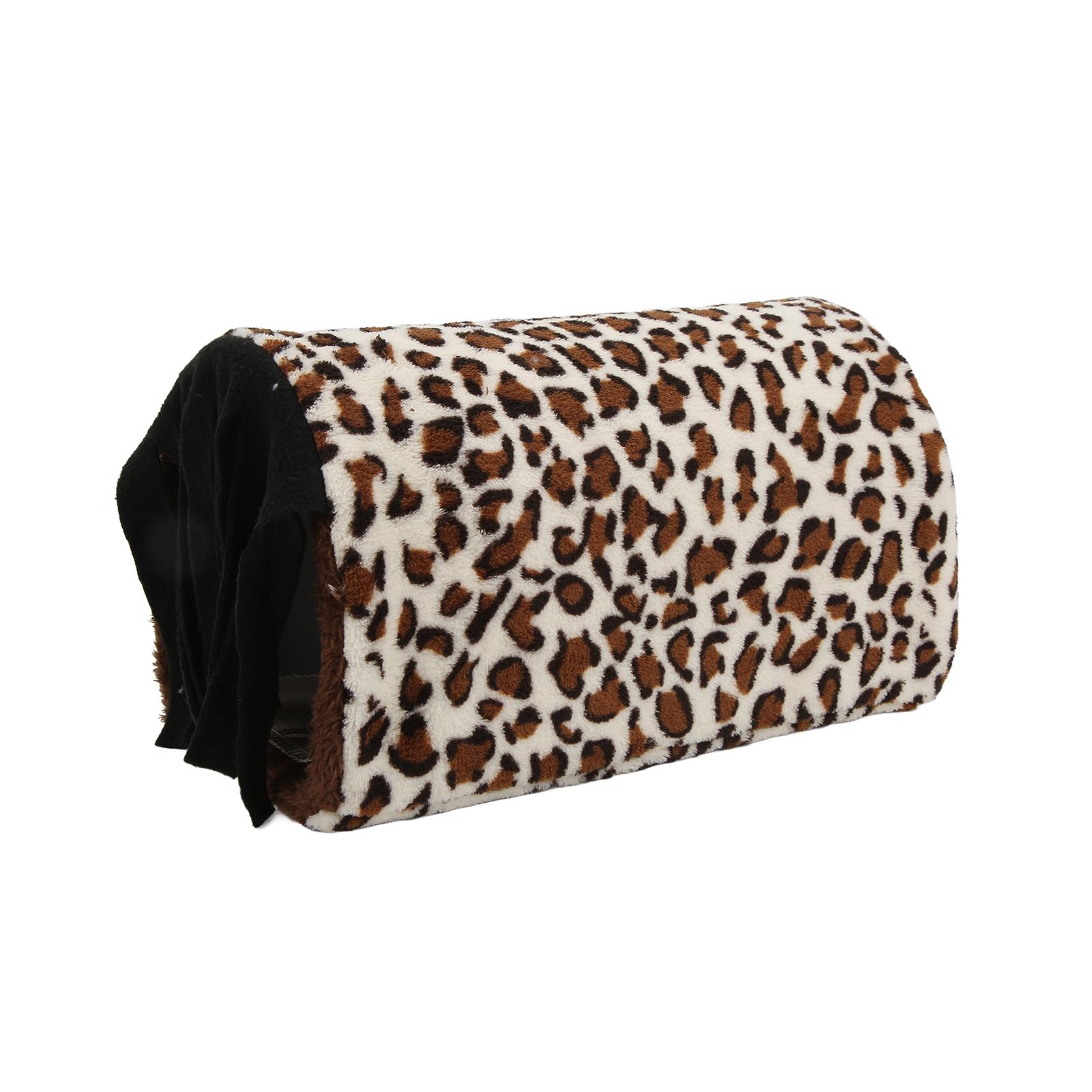 Pet Tunnel Nest Flannel Leopard Small Animal Hideout Play Tube with Fringed Curtain for Hamster Guinea PigBrown